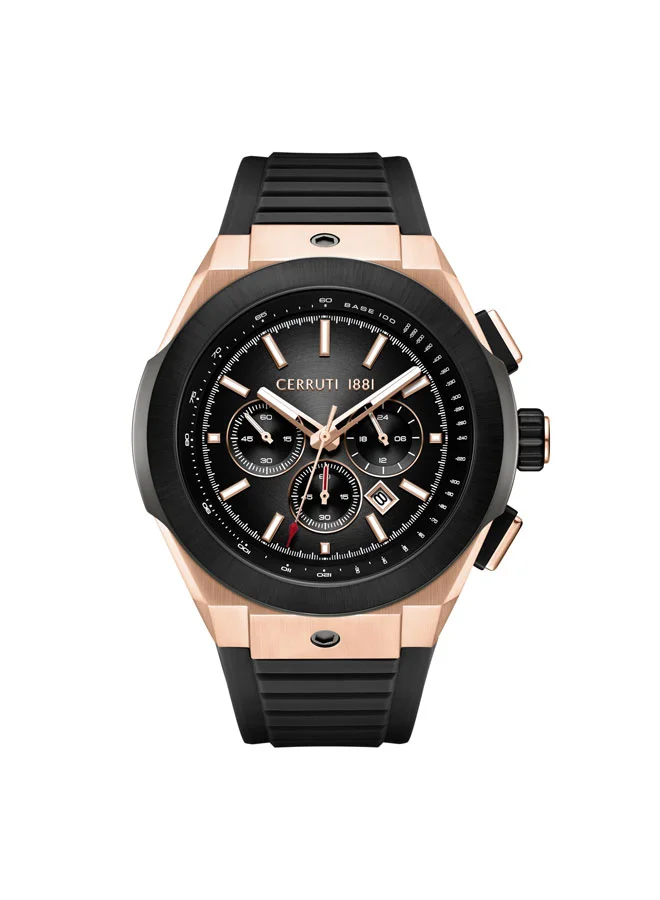 شيروتي 1881 Ruscello Declination Black Dial Silicone Strap Chronograph Watch for Men, 48mm